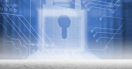 Composition of online security padlock icons over computer circuit board. global connections,...