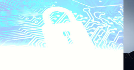 Composition of online security icon over computer circuit board. global online security, connection,...