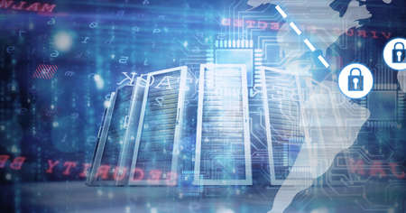 Composition of online security padlocks over cyber crime text and computer servers. global...