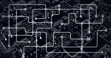 Composition of computer processor with network of connections and circuit board. global data...