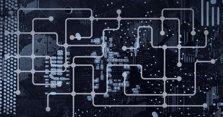 Composition of computer processor with network of connections and circuit board. global data...