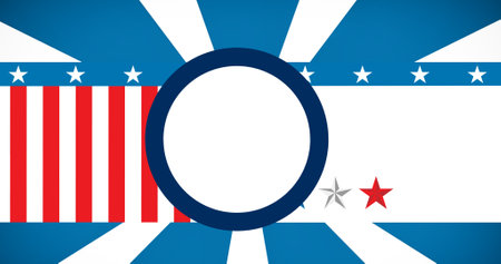 White round banner with copy space against american flag design background. american independence day template background design conceptの写真素材