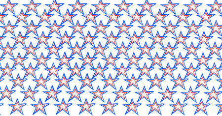 Composition of blue and pink star outlines in rows filling white background. celebration background design concept, digitally generated imageの写真素材