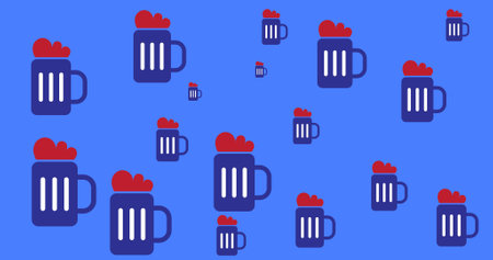 Digitally generated image of multiple beer icons against blue background. american independence day celebration conceptの写真素材