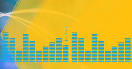 Composition of green graphic music equalizer over yellow background. global music and technology...