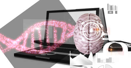 Composition of human brain and medical data processing over laptop computers. global medicine,...