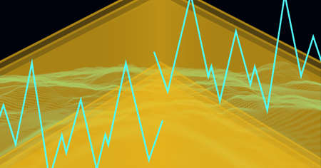 Composition of blue graphic music equalizer over yellow background. global recording, music and...