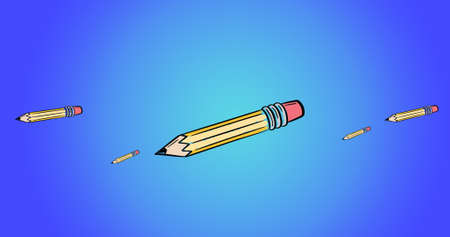 Composition of yellow pencils floating on blended blue background. school, education and study...