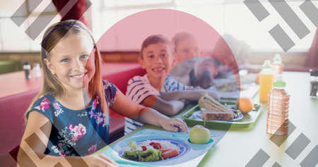 Composition of flag of korea over smiling female teacher and schoolchildren in class. school, education and study concept digitally generated image.の写真素材