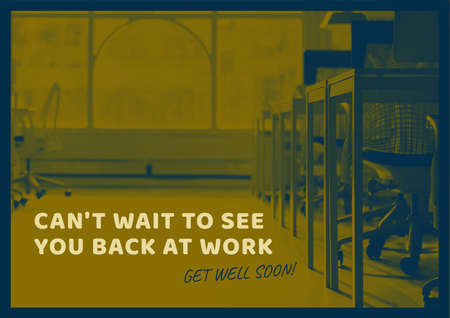 Composition of well wishes text with empty office and yellow tint. get well wishes and communication...