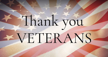 Composition of text thank you veterans over billowing american flag background. patriotism, independence and celebration concept digitally generated image.の写真素材
