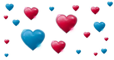 Composition of 3d red and blue hearts on white background. patriotism, independence and celebration concept digitally generated image.の写真素材