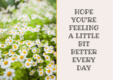 Composition of well wishes text with flowers. get well wishes and communication concept digitally generated image.の写真素材