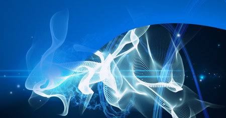 Digitally generated image of blue digital waves against blue technology background. technology background with texture and designの写真素材