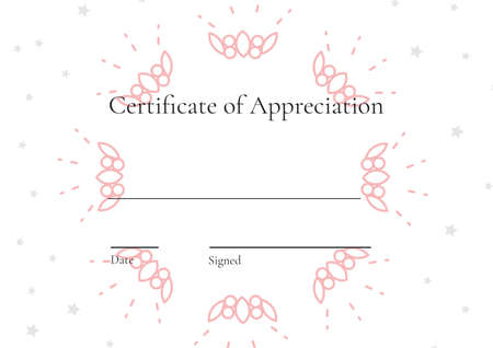 Certificate of appreciation with copy space against stars and floral designs on white background. certificate card template design conceptの写真素材