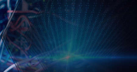 Binary coding data processing against close up of computer server against grey technology concept....
