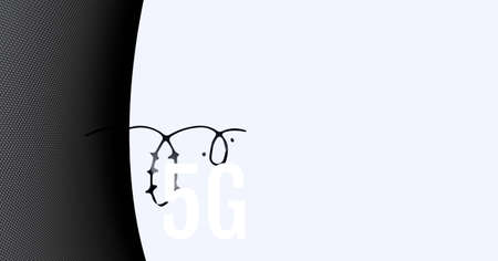 Digitally generated image of 5g text against black technology background. global networking and technology conceptの写真素材