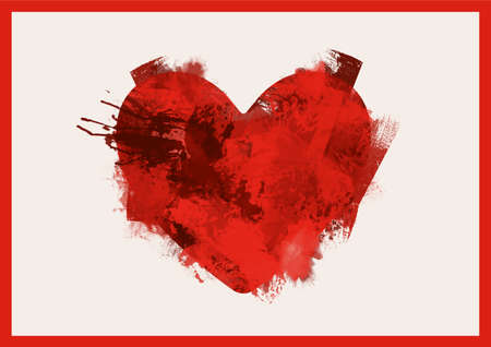 Composition of red heart with copy space and red frame on cream background. writing background love valentine's day and colour concept digitally generated image.の写真素材