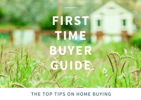 Composition of first time buyer guide text in white, over house and garden. property and finance guide design template concept digitally generated image. guideの写真素材