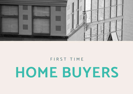 Composition of home buyers text in blue, with monochrome apartment block, on white. property and finance guide design template concept digitally generated image.の写真素材