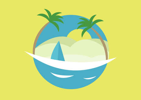 Composition of palm trees with globe on yellow background. travel and holiday concept digitally...