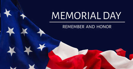 Composition of memorial day text over american flag. american patriotism, remembrance and...