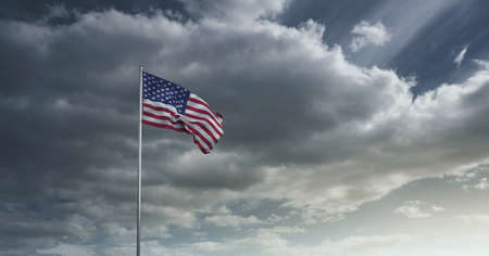Composition of waving american flag against stormy sky. united states patriotism and independence...