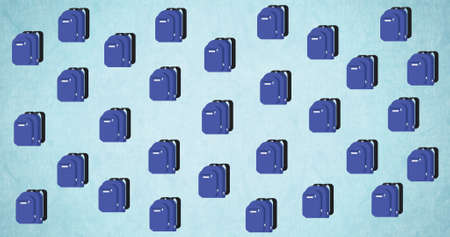 Composition of repeated schoolbags floating on pale blue background. school, education and study concept digitally generated image.の写真素材