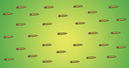 Composition of repeated yellow pencils floating on green background. school, education and study...
