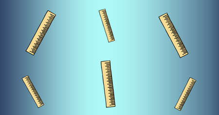 Composition of rulers floating over blue background. school, education and study concept digitally generated image.の写真素材