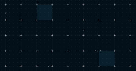 Image of blue squares with white markers over grid background. digital interface global connection...