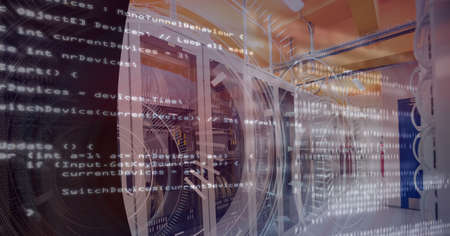Composition of scope scanning and data processing with computer servers. global business, digital...