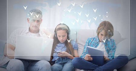 Composition of screen with digital data processing over family using electronic devices. global...