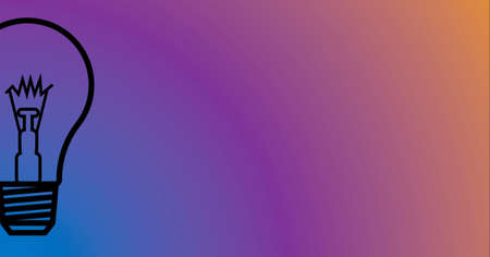 Composition of light bulb icon with copy space on purple to orange background. global green energy,...