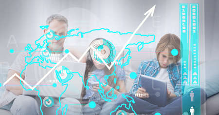 Composition of screen with digital data processing over family using electronic devices. global...