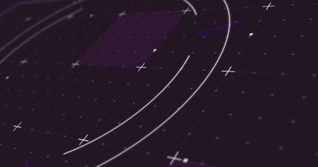 Image of scope scanning and spinning with markers on grid background. digital interface connection and communication concept digitally generated image.の写真素材