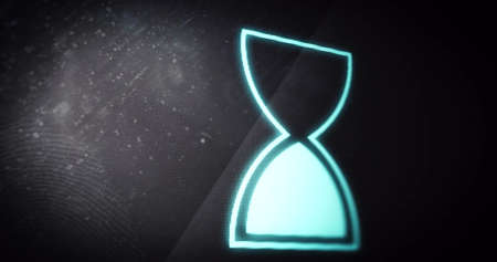 Image of glowing loading hourglass digital interface. global technology, communication and digital interface concept digitally generated image.の写真素材
