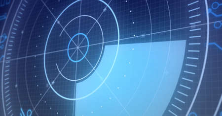 Image of scopes scanning and processor elements over grid. digital interface, global data processing and technology concept digitally generated image.の写真素材