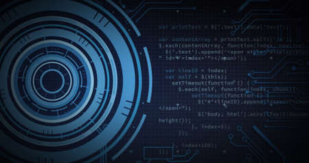 Image of scope scanning, processor elements and data processing over grid. digital interface and...