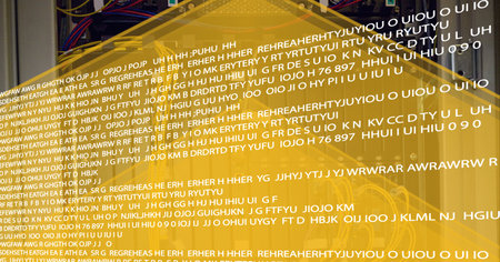 Data processing against close up of computer server against yellow technology background. cyber...