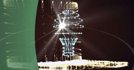 Spot of light over bulb of network of connections against green technology background. global...