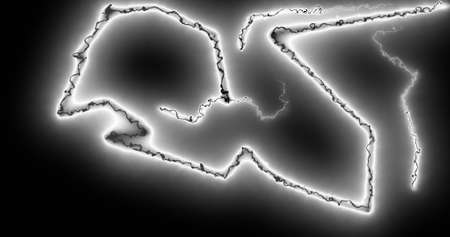 White lightning bolts electrical current zig-zagging wildly across a black background. energy,...