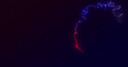 Twisting light trail of glowing red and blue moving rapidly across a black background. energy, light, colour and movement concept, digitally generated image.の写真素材
