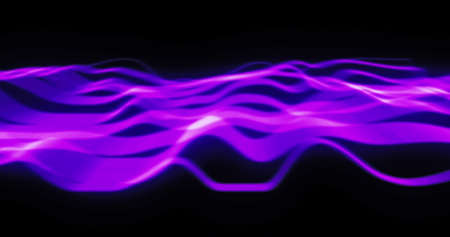 Glowing purple bands undelating and scrolling seamlessy across a black background. energy, colour...