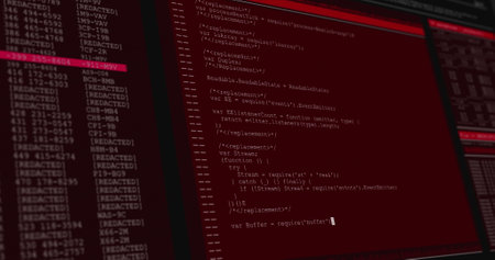 Image of data processing on red computer screens. global technology data processing and computing...