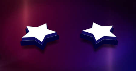 Image of white 3d stars spinning in seamless loop in repetitive motion over glowing purple to pink background. United States of America presidential election democracy concept digitally generated image.の写真素材