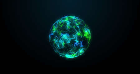 Image of moving blue green globe of 3d plexus structure spinning with network of connections, information flowing on black background. Global medicine neurology digital information concept digitally generated image. 4kの写真素材
