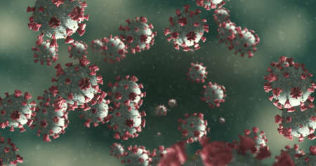 Image of macro   cells floating in a liquid on a purple background. Medicine public health pandemic...