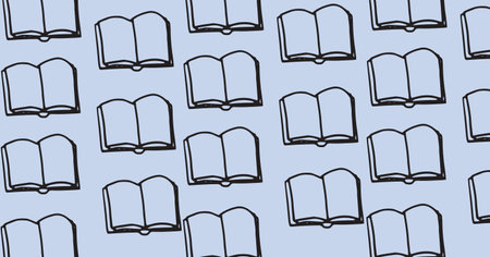 Illustration of rows of notebooks on purple background. education and school concept digitally...