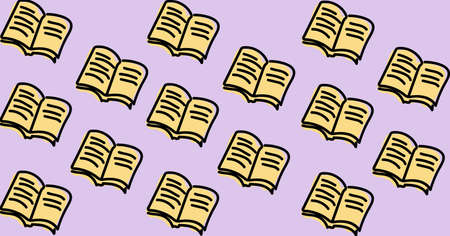 Illustration of rows of notebooks on purple background. education and school concept digitally generated image.の写真素材